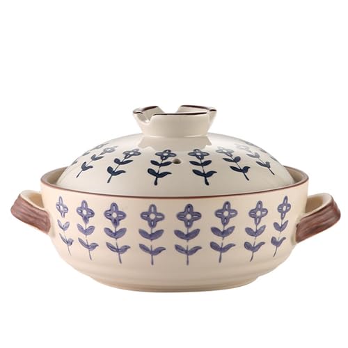 MGHRUE Cazuela De Cerámica, Olla De Barro Japonesa, Olla De Arroz De Piedra Donabe con Tapa, Olla De Barro, Olla De Cerámica, Olla para Cocinar, Utensilios De Cocina Saludables, Olla para Sopa,A,2.5L