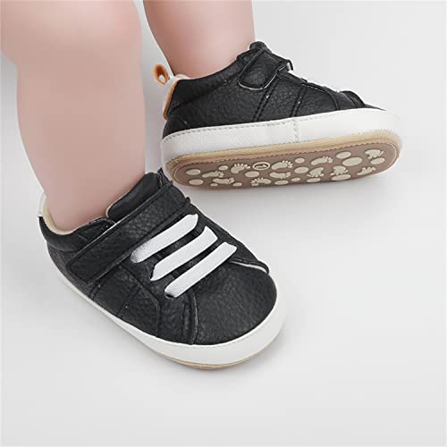 Sofmuo Baby Boys Girls Leather Sneakers Soft Rubber Sole Infant Moccasins Newborn Oxford Loafers Anti-Slip Toddler Dress Shoes (A03/Black,12-18 Months) #TOP2