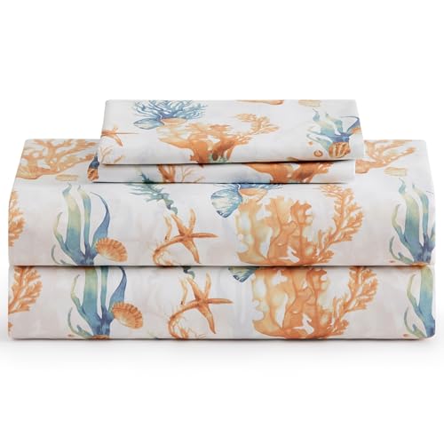 Image of Caribbean Joe King Coastal Print Microfiber Sheet Set, Sunrise Sealife