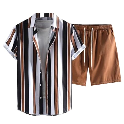 Chándal para Hombre Camisa + Pantalones Cortos Conjuntos 2 Piezas Casual Verano Conjuntos de Chandal Traje Jogging Manga Corta Completo Hombres
