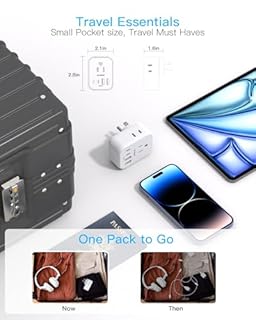 Travel Cruise Ship Essentials, Multi Plug Wall Outlet Extender with 4 Outlets 4 USB (2 USB-C), Cruise Approved Power Strip Non Surge Protector, Plug Adapter, Travel Cruise Must Have Accessories