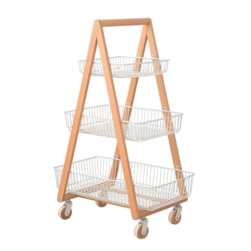 Chariot Utilitaire à 3 niveauxen Bois Rangement Roulant Organisateur Mobile Cuisine Salle Bain Salon et Coin Repas Chevet Construction Solide (Blanc)