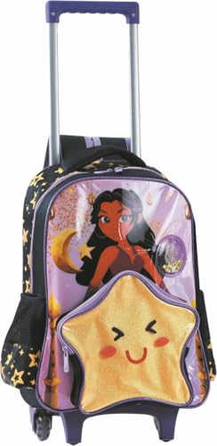 Kit Mochila Escolar Infantil Juvenil De Rodinhas Princesa Estrela com Lancheira Térmica e Estojo (PR