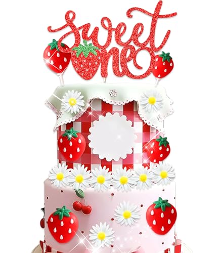 Decoración para tarta de primer cumpleaños con diseño de bayas y flores de flores dulces para primer cumpleaños, fresa, baby shower, suministros para fiestas