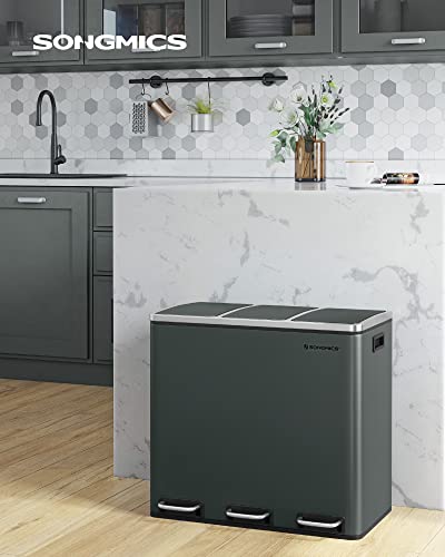 SONGMICS Vuilnisbak met 3 bakken, afvalemmer met 3 vakken, deksel met langzame sluiting, met emmer aan de binnenkant en handgrepen, voor keuken - Afbeelding 3