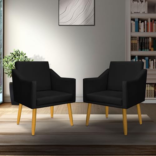 Kit 2 Poltrona Isa Decorativa para Sala e Escritório com Pés Palito em Suede Liso (Preto)
