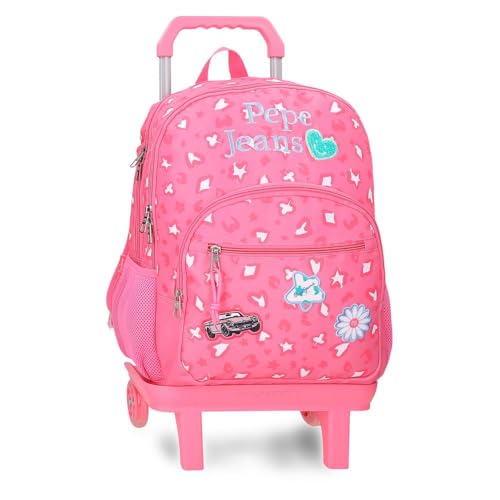 Sac à dos Pepe Jeans Evelyn idéal pour le lycée et les voyages avec chariot et grand volume rose