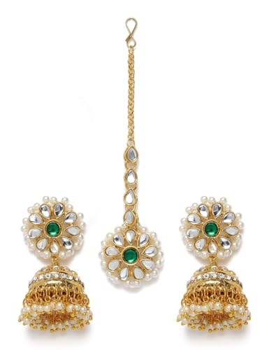 Juego de joyas Kundan chapado en oro verde para bodas y galas