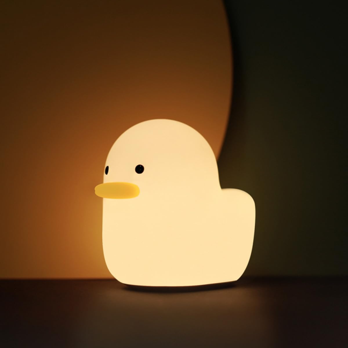 Lámpara de Noche Recargable USB de Silicona Color Claro, Luz Nocturna de Dibujos Animados Diseño de Pato, Luz Palmeada Suave para Dormitorio Infantil y Mesita de Noche, 3w