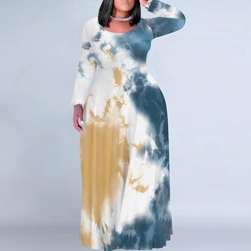 Image of PinkPatty Plus Size Maxi Dresses for Women Long Sleeve Crew Neck Sundress Casual Fall Dress with Pockets