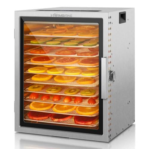 VarmBake Dörrautomat Edelstahl 10 Etagen, 0.84㎡ Dörrfläche, 30-90℃ Obsttrockner Dörrautomat Groß, 800W Lebensmittel Dörrgerät Für Gemüse Fleisch Dörrautomaten, & 316 Tabletts(29X29 cm) VarmBake Dörrautomat Edelstahl 10 Etagen, 0.84㎡ Dörrfläche, 30-90℃ Obsttrockner Dörrautomat Groß, 800W Lebensmittel Dörrgerät Für Gemüse Fleisch Dörrautomaten, & 316 Tabletts(29X29 cm)