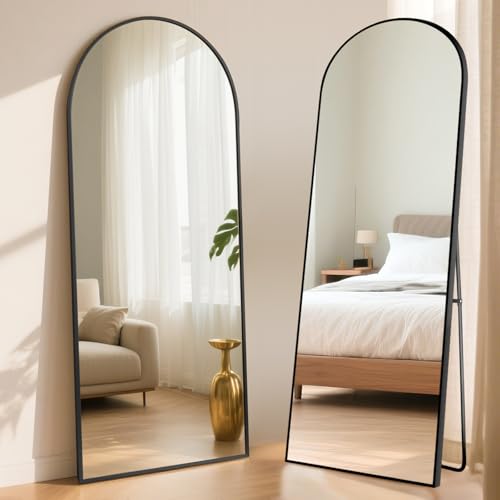 ABXMAS Espejo de Cuerpo Entero, 180 x 76 cm, Negro, Espejo de pie con Marco de Aluminio y Vidrio...