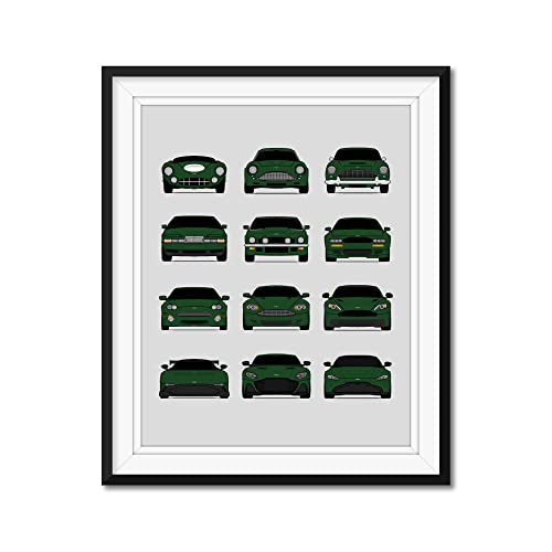 Aston Martin Generations Inspired Car Poster - Handmade Print of Aston Martin - British Racing Green, 8x10" Satin Print (Unframed)-Perfect Gift Car Enthusiast