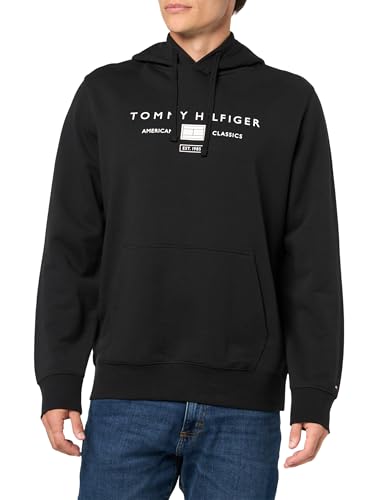 Image of Tommy Hilfiger Men's Medium Weight Cotton Hoodie Sweatshirt With Printed Stacked Chest Graphic