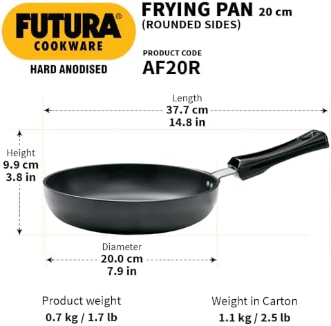Hawkins Futura 22 cm Frying Pan, Hard Anodised Fry Pan, Frypan with Extra Height and Rounded Sides, Small Frying Pan, Black (AF22R)