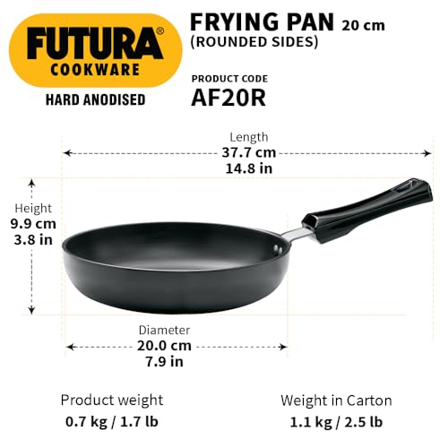 Hawkins Futura 22 cm Frying Pan, Hard Anodised Fry Pan, Frypan with Extra Height and Rounded Sides, Small Frying Pan, Black (AF22R)