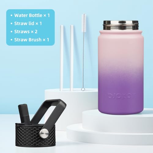 Image of BJPKPK Insulated Water Bottle, 15oz Stainless Steel with Straw Lid