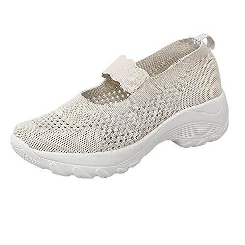 Genérico Zapatillas para Caminar de Mujer Fitness Zapatos Slip Sport on Wedge Shoes Mesh Hollow Women's out Fashion Summer Women's Zapatos de Mujer con Horma Ancha Tenis Mujer New (Beige, 40)