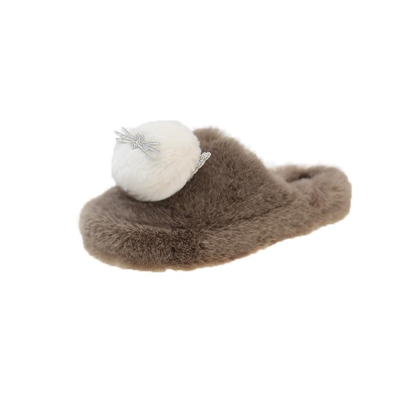 Women's Fuzzy Slip-on Slippers Warm Cozy Soft Lightweight House Shoes Faux Fur Slides Sandals for Indoor Outdoor