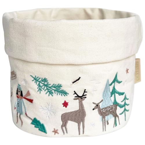 Papierdrachen Brotkorb aus Stoff - Weihnachten 2025 - mit Stickerei - Beige - Baumwolle - langlebig - zum Aufbewahren von Gebäck - Tischdekoration - Utensilo