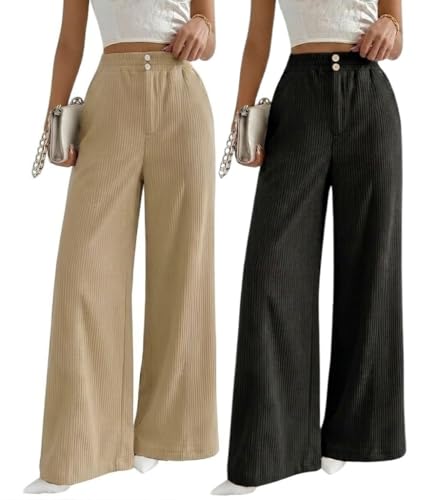 Image of SMOWKLY Authentics Women's Trendy Casual Corduroy Stretchable Baggy Loose Korean Trouser with Pockets || High Rise Elastic Waist Going Out Lounge Pants || Wide Leg Summer Pants for Woman
