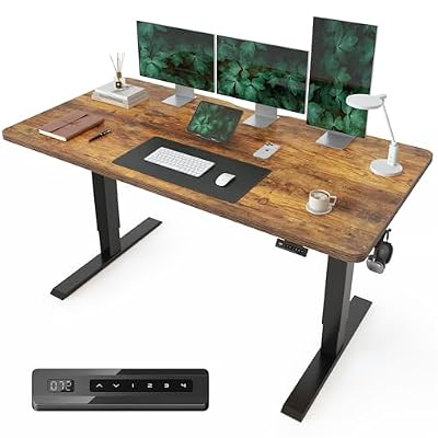 CubiCubi 55 x 28 Large Standing Desk, Height Adjustable Electric Computer Desk, 28" Deep Desktop, Sit Stand up Home Office Workstations with 4 Preset Heights, Rustic Brown