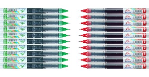 Image of JITO 0.5mm Fine Tip Roller Pen, 10 Red Ink and 10 Green Ink - Pack of 20 (10x2)