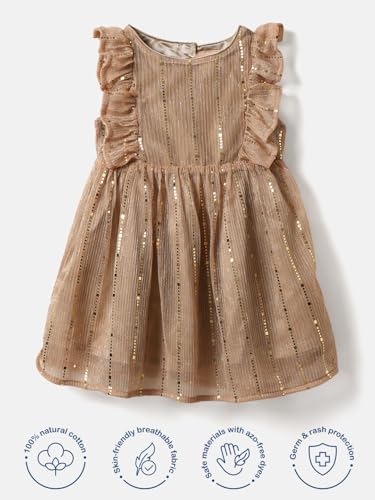 Image of Nautinati Baby Girls Fit & Flare Colourful Party Frock with Mesh & Sequins | Age 0-3 Years