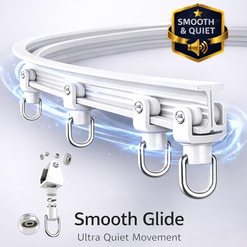 Image of Jilron Room Divider Curtain Ceiling Curtain Track Set for Blackout and Privacy (Beige Curtain + White Track) 106 inch W x 84 inch L -1 Piece
