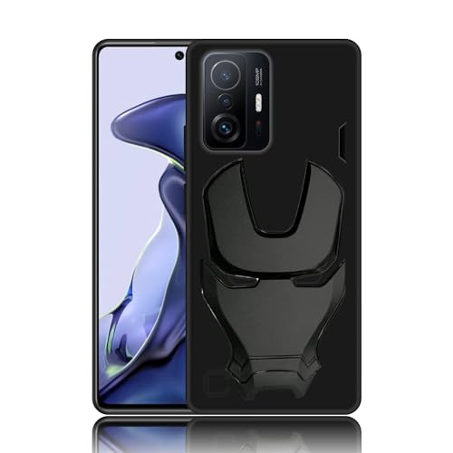 Image of COVERLY Official 3D Touch Feel Trending Marvel Avengers Logo Mask Soft Rugged Grip Silicone Iron Man Super Power Cartoon Movie Engraved Silicone Matte Back Cover for Xiaomi Mi 11T 5G -Black