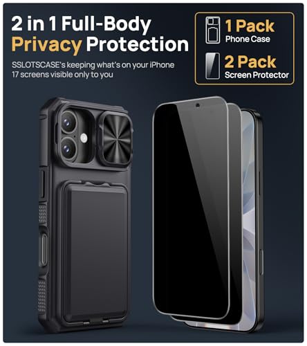Image of SSLOTSCASE for iPhone 17 Case with 2X Privacy Screen Protector, Black