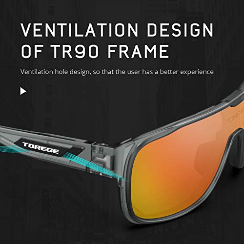 Torege Polarized Sports Sunglasses For Man Women Cycling Running Fishing Golf Tr90 Unbreakable Frame Tr13 Racer (Matte Transparent Gray&Black&Orange Lens) #TOP2