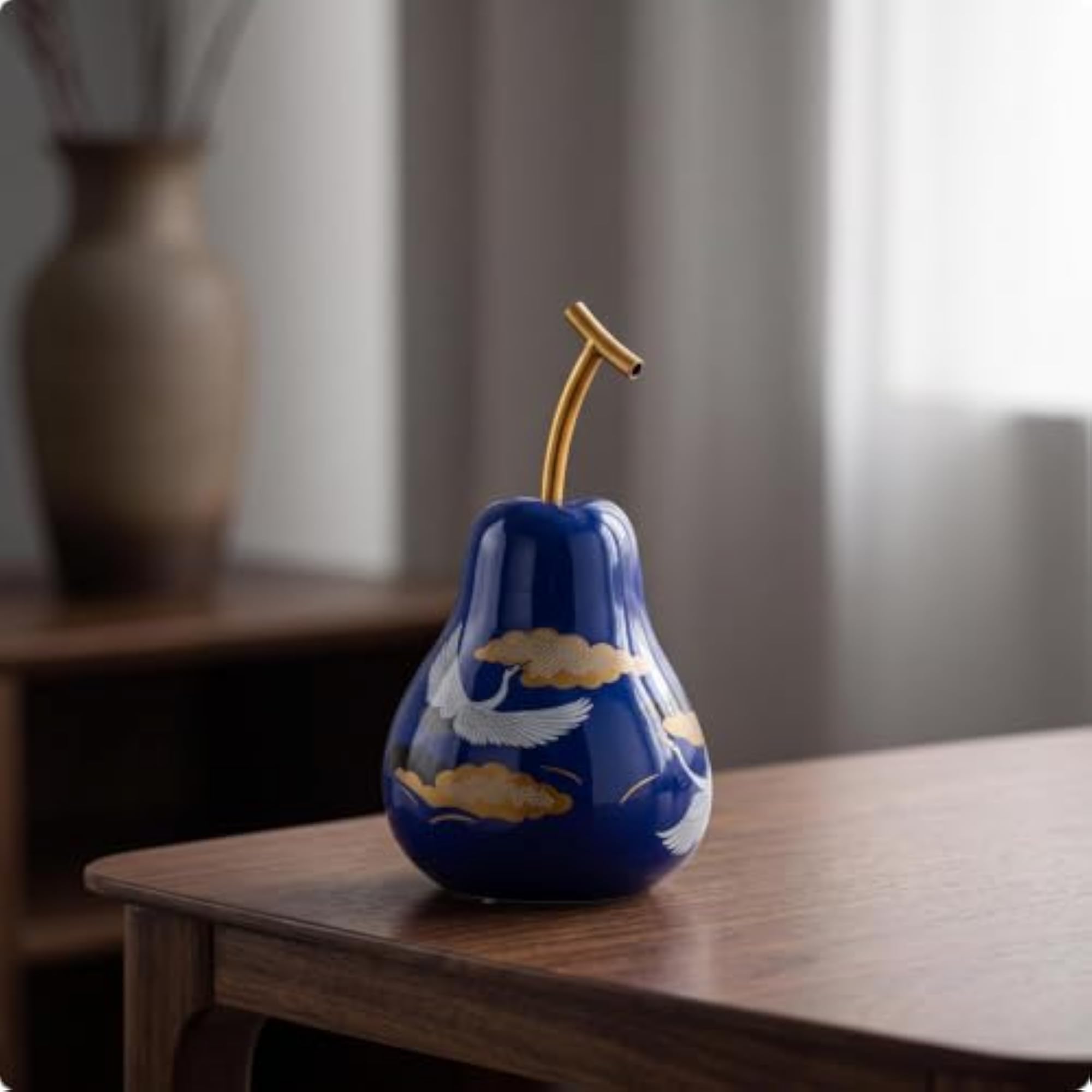 Elegant Pear Ornament with Gold Stem Ceramic Figurine