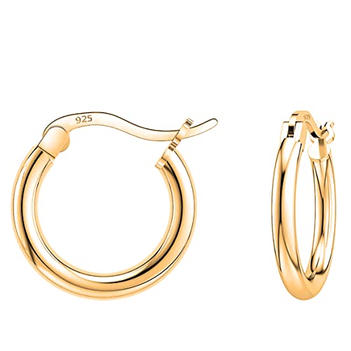 Savlano 925 Sterling Silver Round Hoop Earrings – 18K Gold Plated Hoop Earrings for Women & Men Comes in 10MM-25MM with a Gift Box