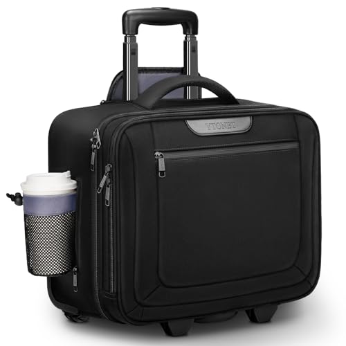 Ytonet Rolling Laptop Bag, Rolling Briefcase for Men Women with Cup Holder, 17.3'' Carry On Water Resistant Laptop Bag with Wheels, Overnight Roller Computer Bag for Work Travel Business College