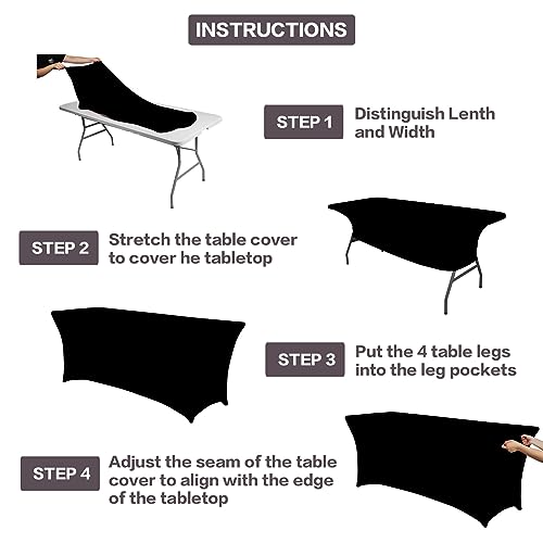 Ivapupu IVZB001HS6FT2 2 Pack 6Ft Table Cloth For Rectangular Fitted Events Stretch Black Table Covers Washable Table Cover Spandex Tablecloth Table Protector thumb #3