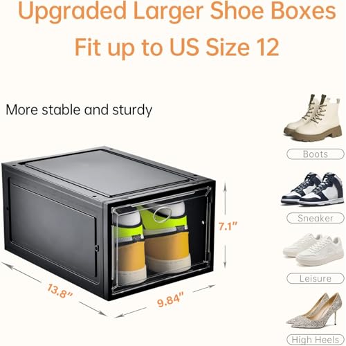 Image of Amllas 12 Pack Shoe Boxes Stackable,Upgraded Sturdy Shoe Storage Boxes with Clear Magnetic Door,Multifunctional Sneaker Storage, Shoe Box Organizer Fit up to US Size 12 Gray(13.8 inchx 9.84 inchx 7.1 inch)