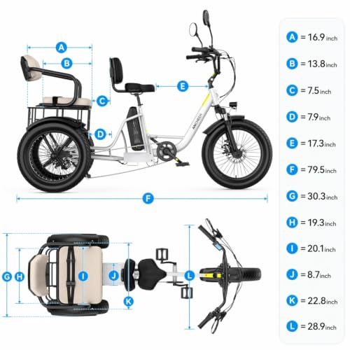 Image of ANCHEER Electric Tricycle for Adults, 20 inch Fat Tire Electric Trike, 15.5MPH E Trikes for 60+ Seniors, 3 Wheel Electric Bike, 864Wh Removable Battery, LCD, Rear Differential, 2 Seater, Basket