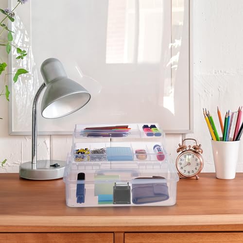 Image of Relaxdays Storage Box 9 Compartments Sorting Box Craft Material Sewing Kit H x W x D: 14.5 x 33 x 19 cm Transparent /Grey