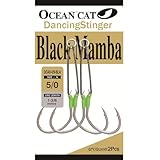 OCEAN CAT Rigged Assist Circle Hooks Dancing Stinger Jigging Slow Fall Fast Picth Jigs Hook Monster Butterfly Spirit Black Mamba for South California Tuna Bass Shark (Black Mamba-5/0, 5 Packs)