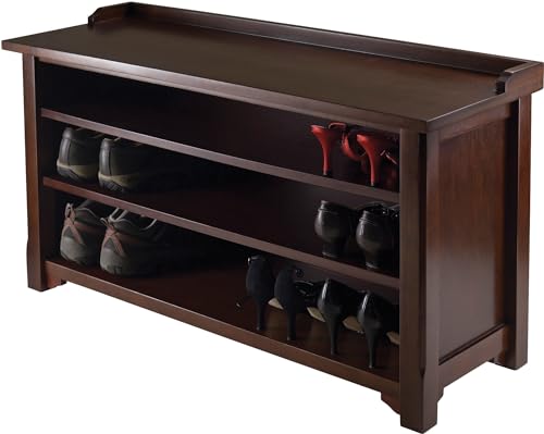 Winsome Dayton Storage Hall Bench with Shelves, Antique Walnut (94841)