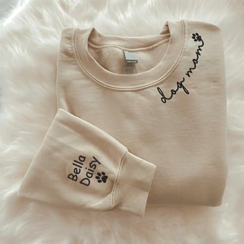Personalized Dog Mom Mama Embroidered Sweatshirt Names On Sleeve, Custom Dog Mom Birthday Hoodie T-Shirt2