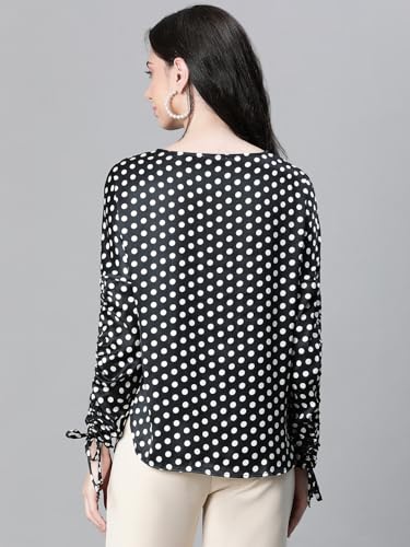 Image of oxolloxo Women Polka Print Round Neck Long Sleeve Top