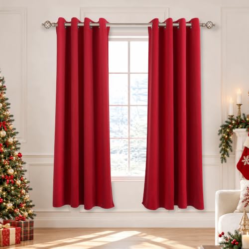 Mrs.Naturall Kids Curtains 2 Panel Set for Boys Bedroom,Blackout Grommet Window Sports Basketball Football Red Gaming Curtains for Boys Room,63 Inch Length