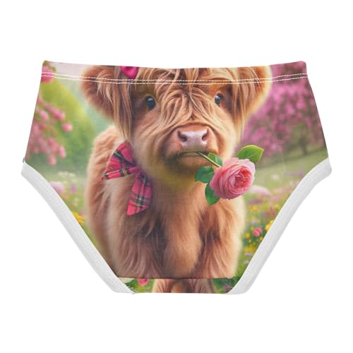 Colorful Flower Highland Cow Toddler Girl Undies, Underwear Girls, 2T–8 Years2