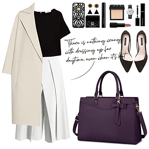 Laptop Bag For Women 15.6 Inch Leather Tote Bag Professional Business Office Work Bag Waterproof Briefcase Computer Tote Bag Large Capacity Lightweight Handbag Shoulder Bag, Dark Purple #TOP7