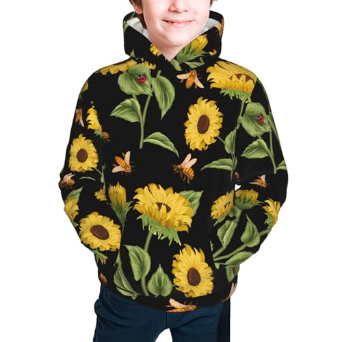 Bees and Sunflowers Kids Pullover Hoodies Boys Sweatshirts Girls Athletic Clothes with Pocket2
