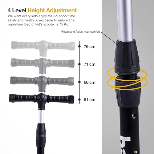 Image of Baybee Flash Kick Scooter for Kids | Smart Foldable 3 Wheel Kids Scooter with 4 Height Adjustable, LED PU Wheels & Brake | Skating Scooters Upto 75 Kg Capacity | Skate Scooters for Kid (Red)