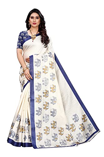 Sari ethnique sari pour fête Bollywood en soie khadi imprimé bleu BRACOP de créateur
