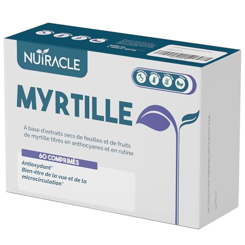 Nutracle, Myrtille 600 mg 60 comprimés - Supplément Microcirculation Jambes, Capillaires, Veines Yeux et Vue - Drainant pour Circulation, Titré en Anthocyanes et Rutine